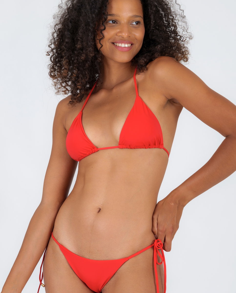 Bikini completo con sujetador triángulo y braga brasileña - Río de Sol - Rojo Rojo-1