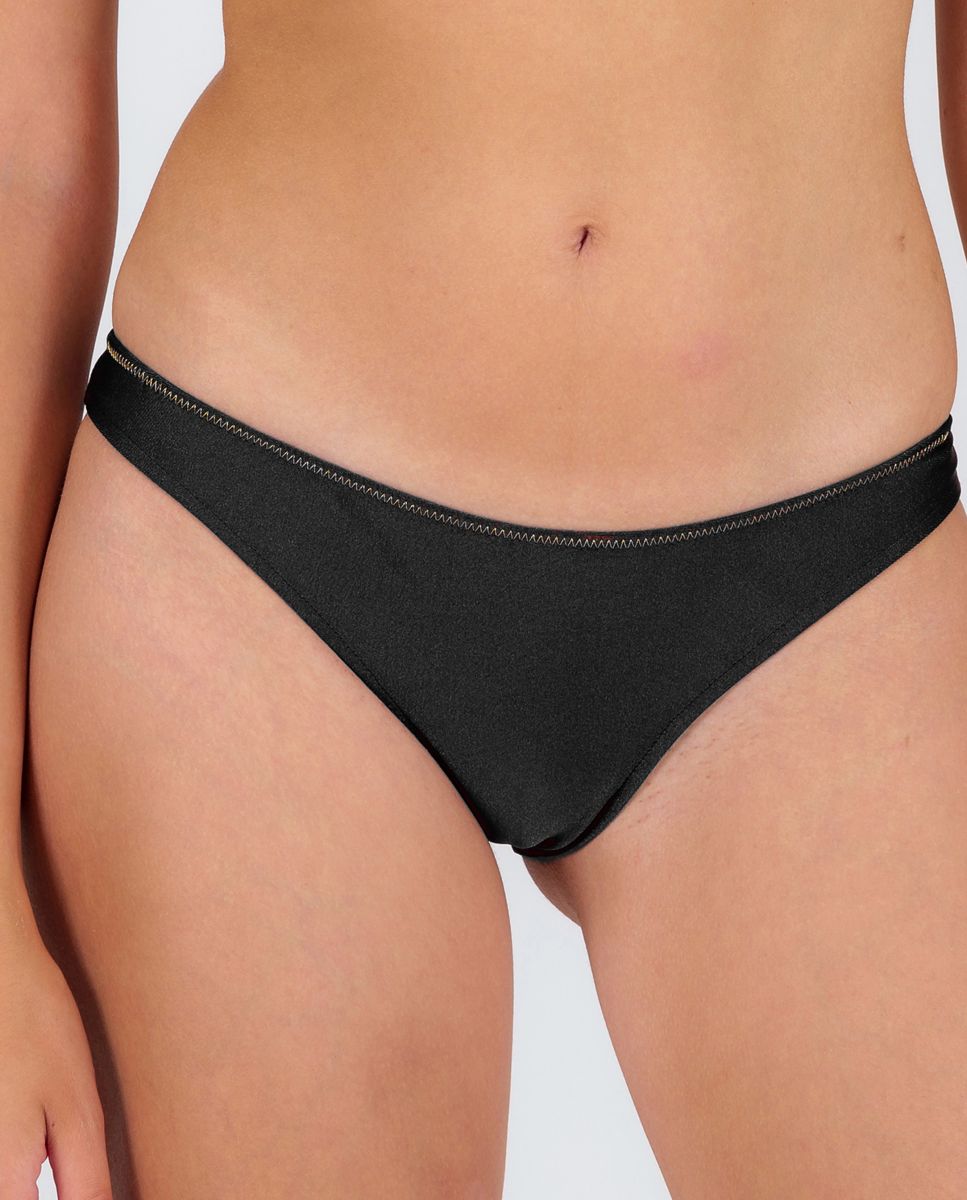 Braga de bikini brasileña lisa - Río de Sol - Negro brillante Negro brillante-1