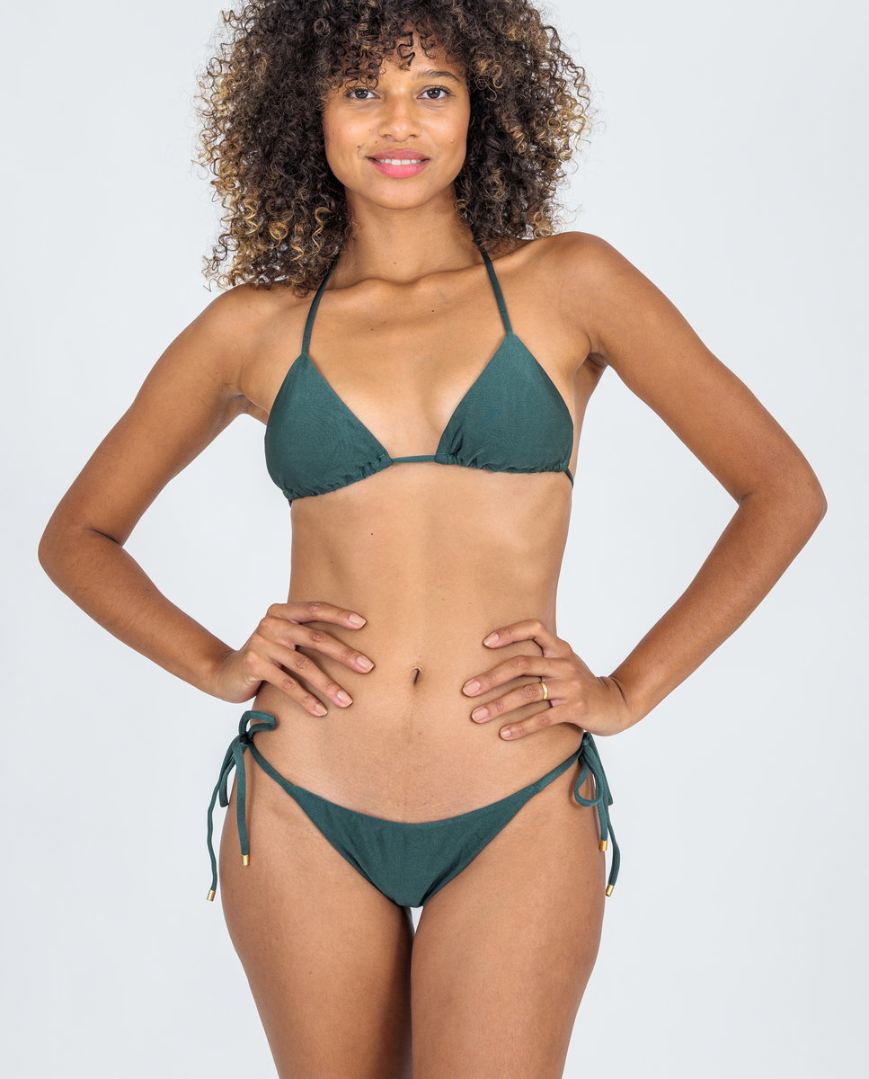 Braga de bikini con lazo lisa - Río de Sol - Verde cadete Verde cadete-2