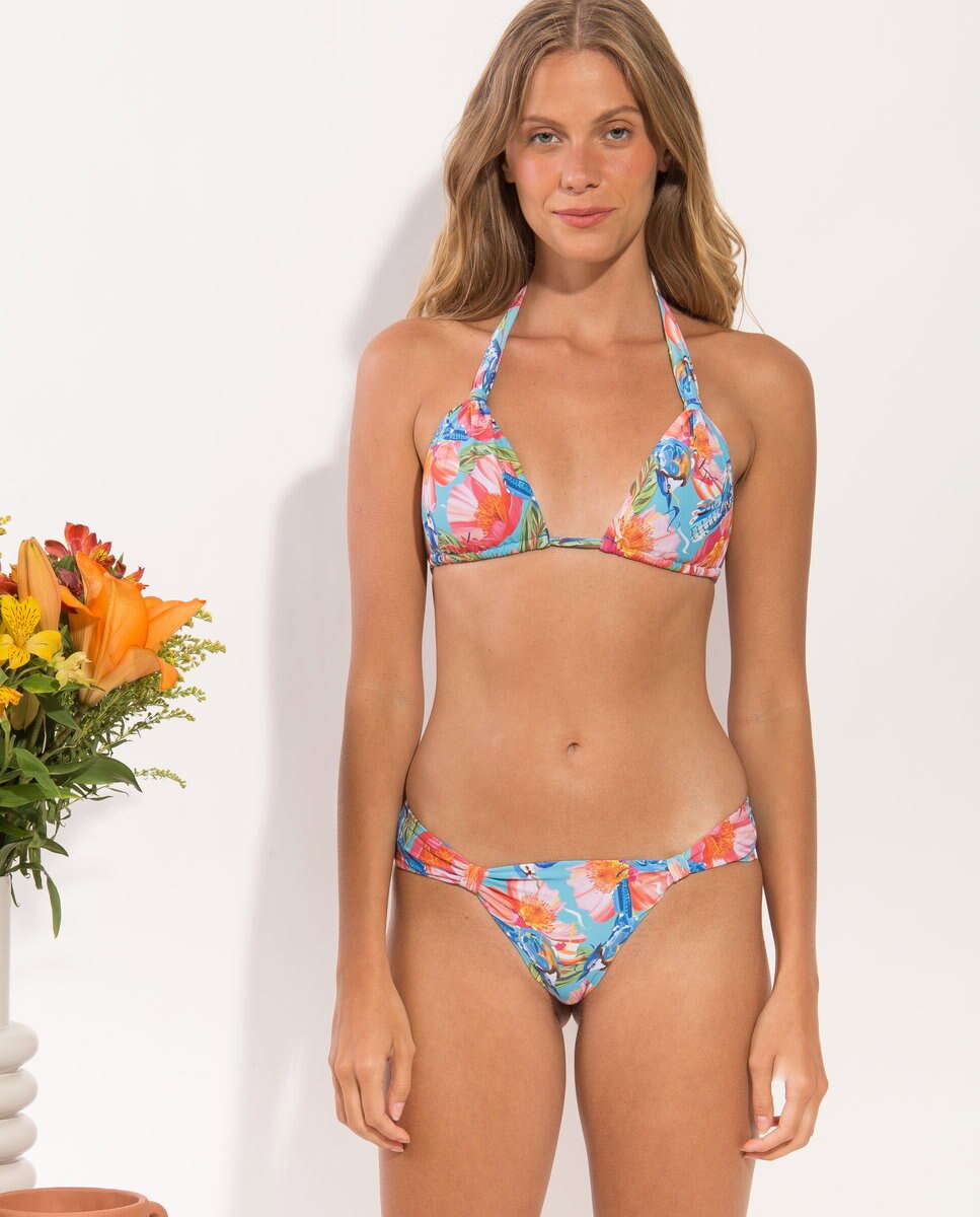 Top de bikini cuello halter estampado con relleno - Río de Sol - Azul Océano Azul Océano-2