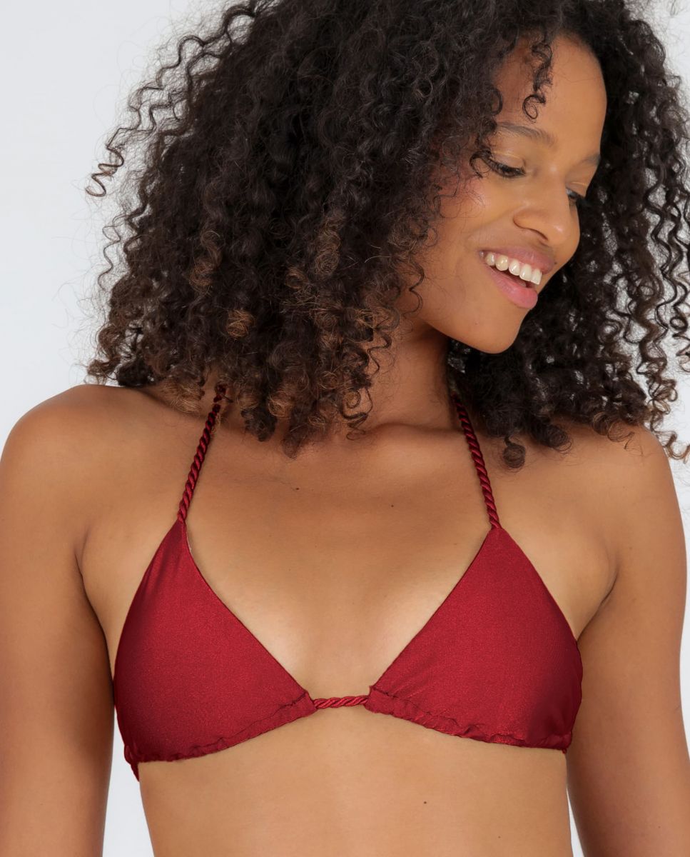Top de bikini triángulo liso con relleno - Río de Sol - Granate Granate-1