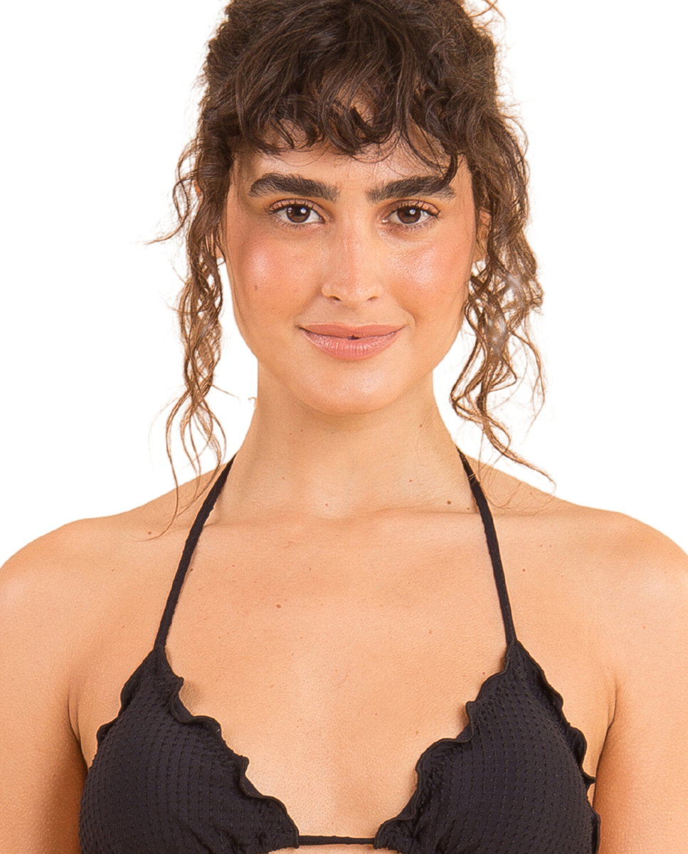 Top de bikini triángulo liso con relleno - Río de Sol - Negro Negro-1