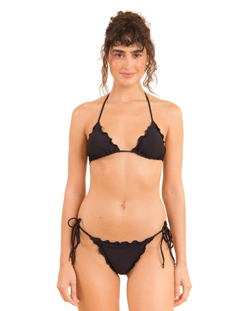 Top de bikini triángulo liso con relleno - Río de Sol - Negro Negro-2