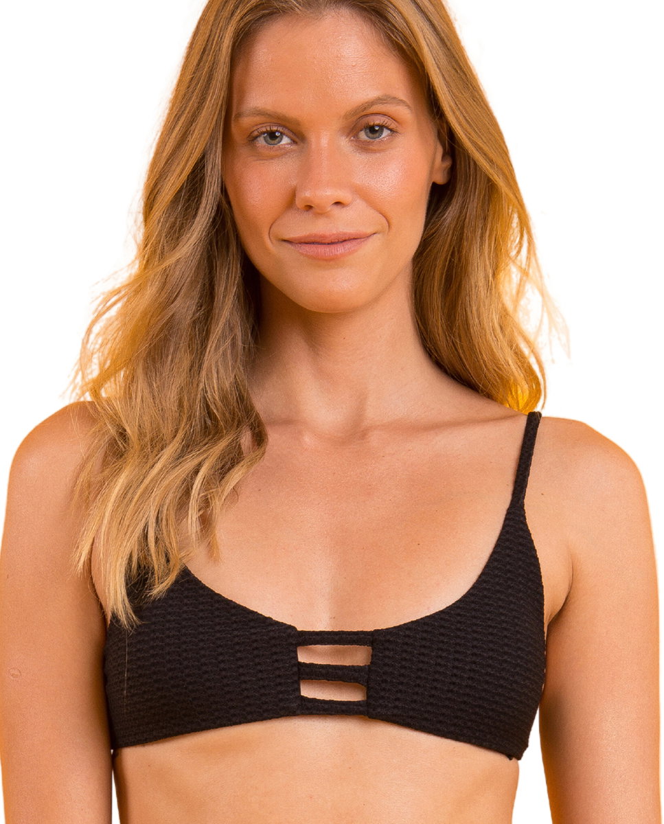 Top de bikini deportivo liso con relleno - Río de Sol - Negro Negro-1