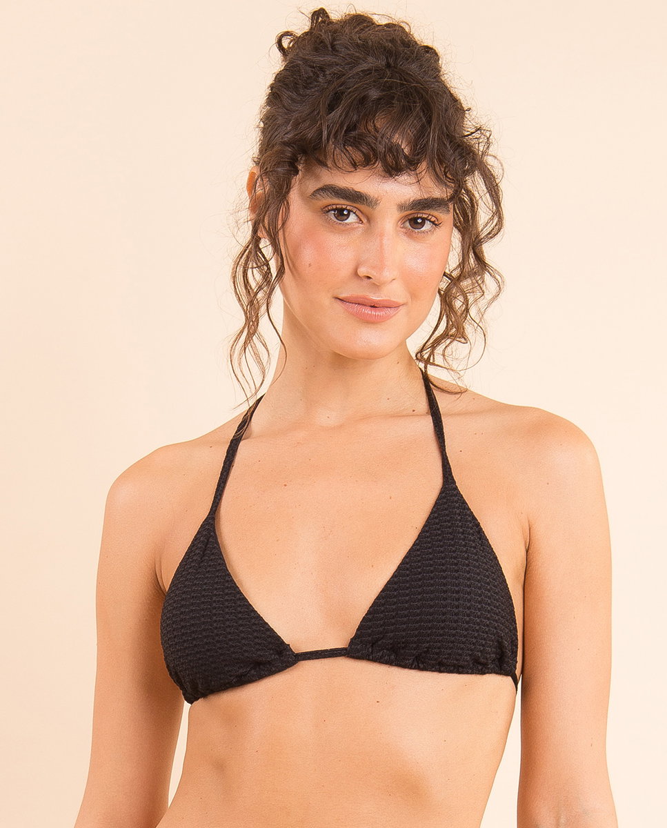Top de bikini triángulo liso con relleno - Río de Sol - Negro Negro-2