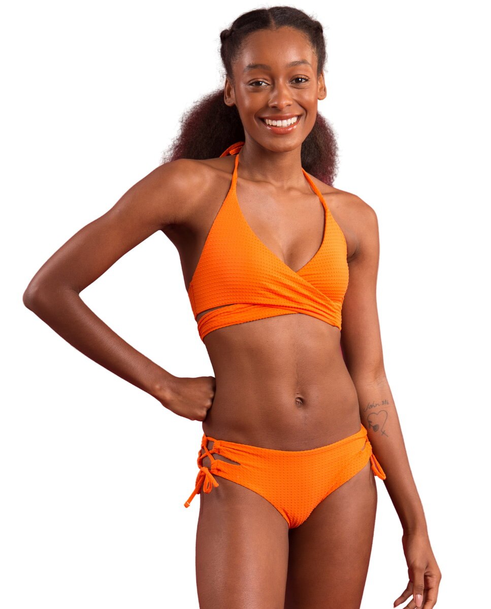 Braga de bikini con lazo lisa - Río de Sol - Naranja volcanico Naranja volcanico-2