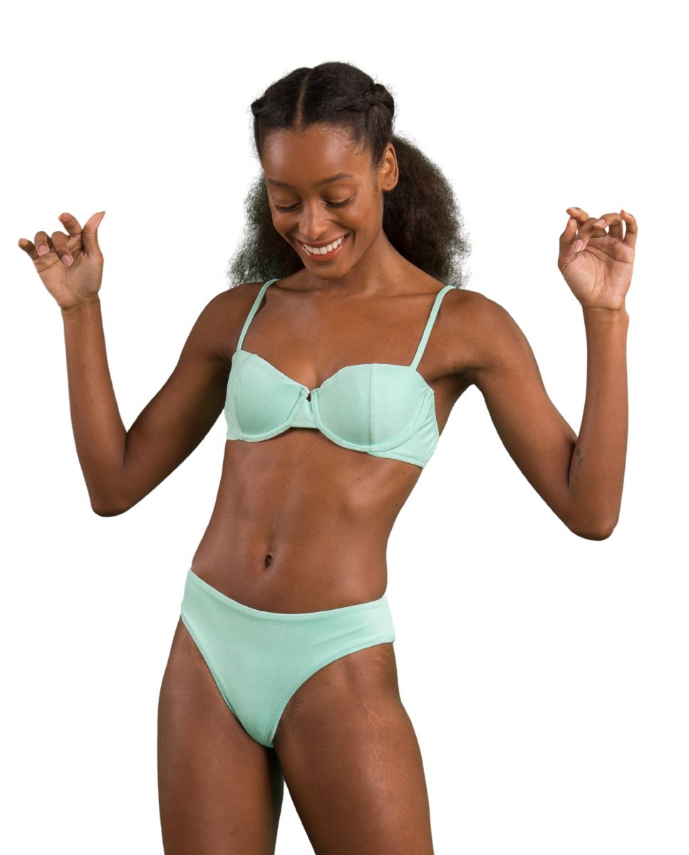 Top de bikini balconette liso con relleno - Río de Sol - Verde menta Verde menta-2