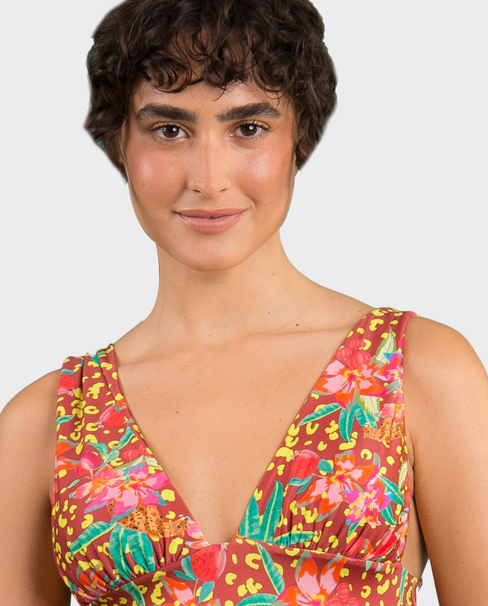 Top de bikini cuello halter estampado con relleno - Río de Sol - Brillo Brillo-1