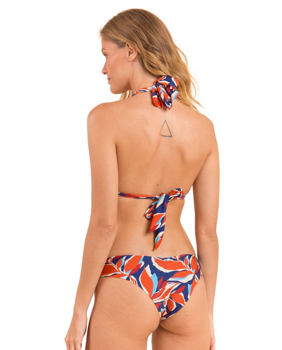 Top de bikini cuello halter estampado con relleno - Río de Sol - Azul Océano Azul Océano-3