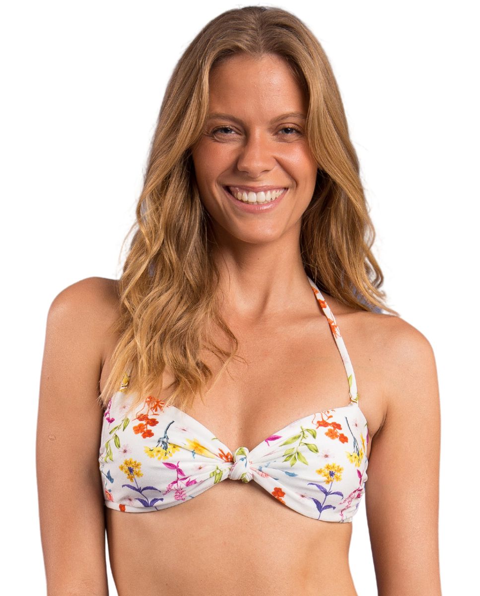Río de Sol - Top de bikini bandeau estampado con relleno.
