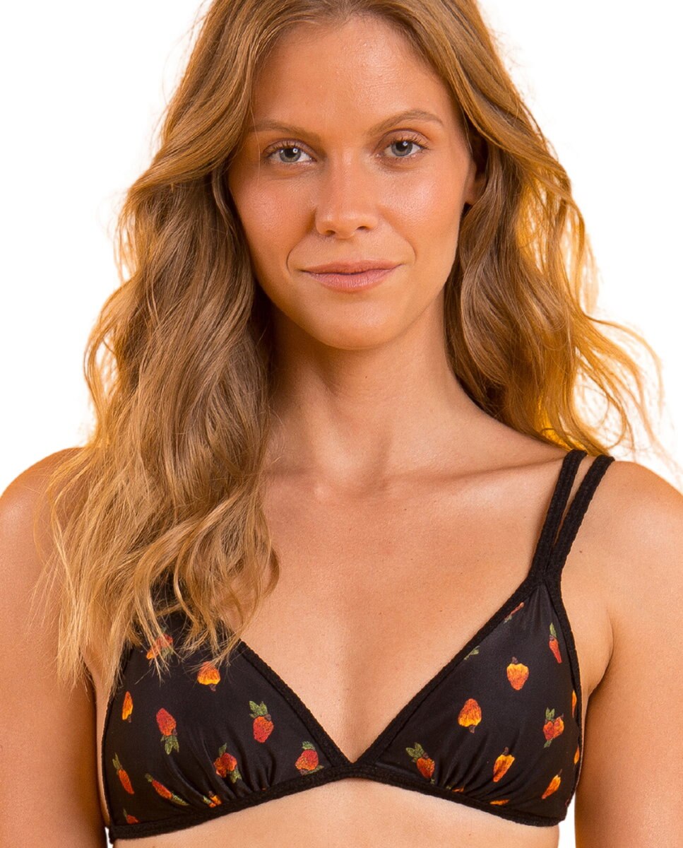 Top de bikini triángulo estampado con relleno - Río de Sol - Negro Negro-1