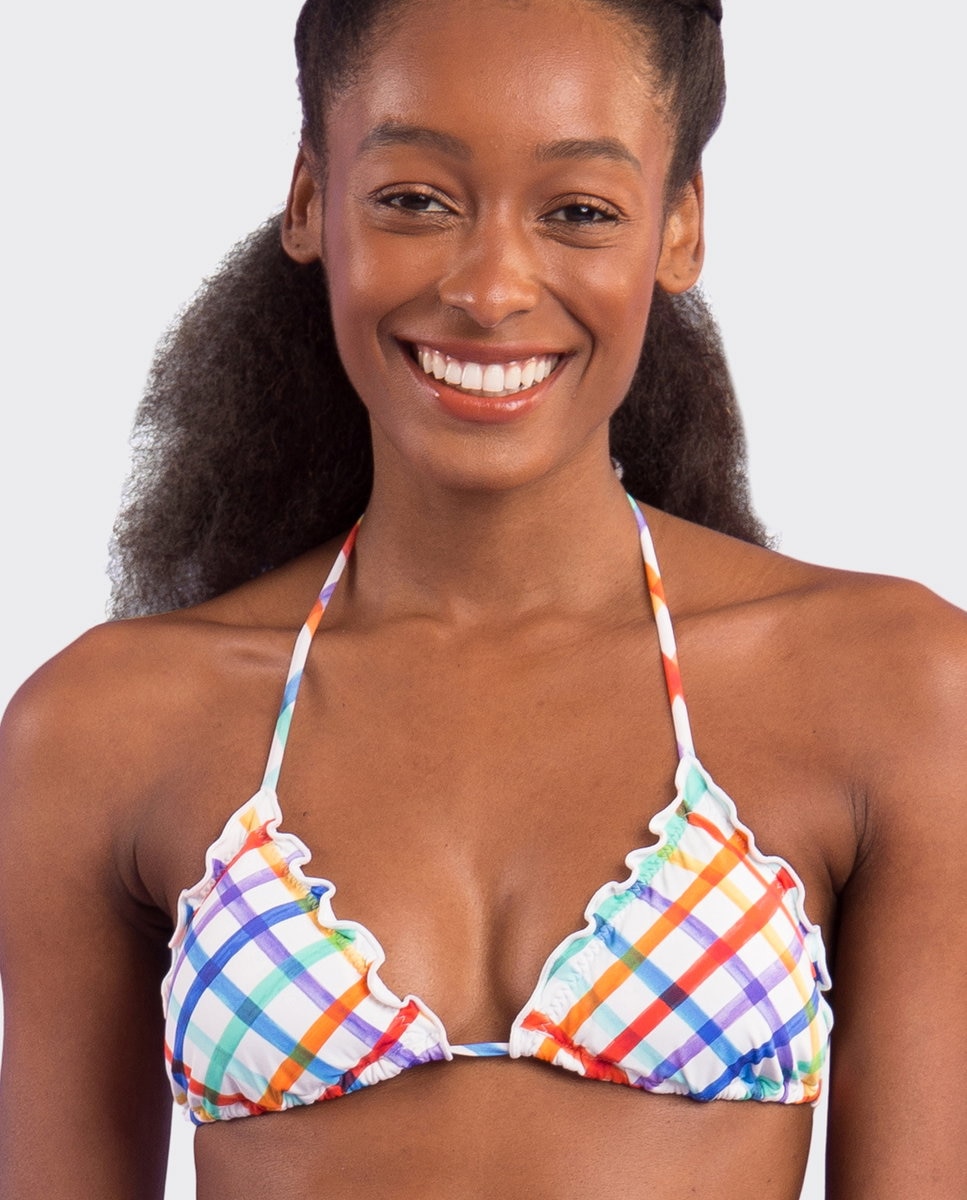Top de bikini triángulo estampado con relleno - Río de Sol - Blanco roto Blanco roto-1
