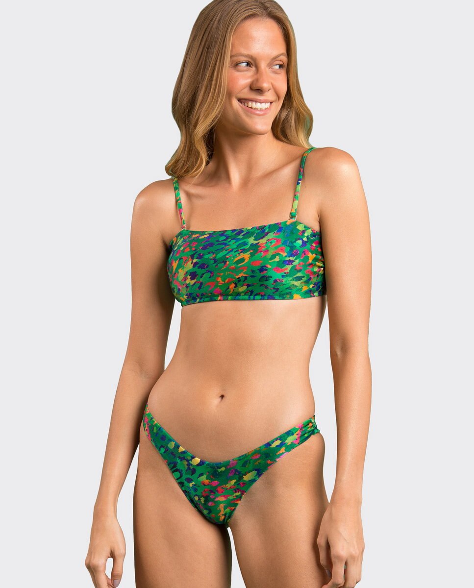 Top de bikini bandeau estampado con relleno - Río de Sol - Verde claro Verde claro-4
