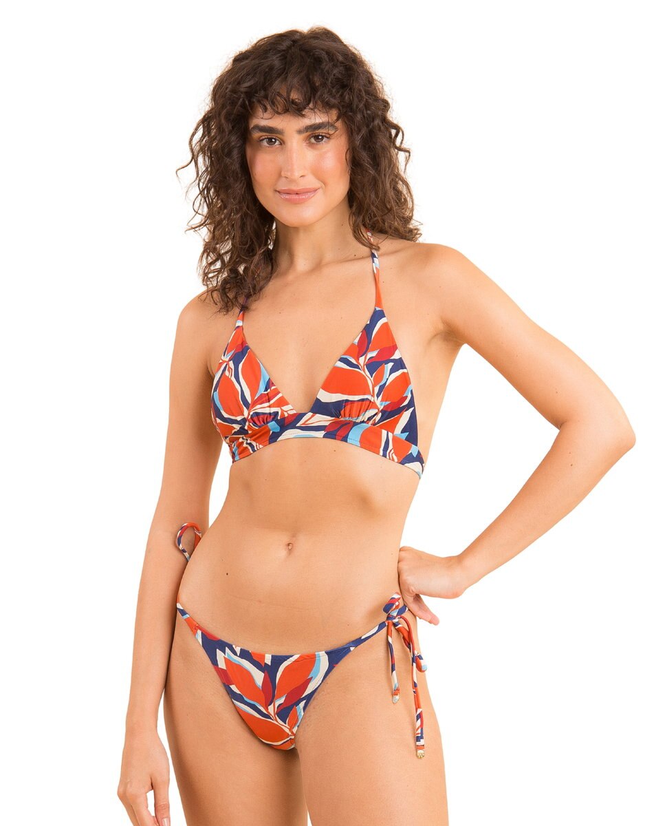 Top de bikini triángulo estampado con relleno - Río de Sol - Azul Océano Azul Océano-2