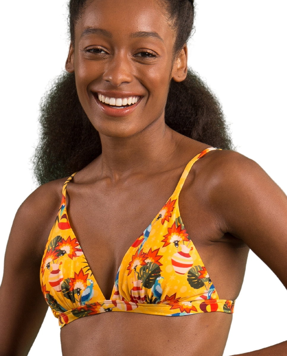 Top de bikini triángulo estampado con relleno - Río de Sol - Amarillo Amarillo-1