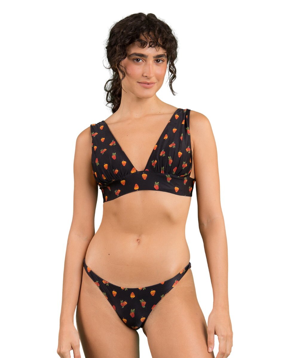 Braga de bikini brasileña estampada - Río de Sol - Negro Negro-2