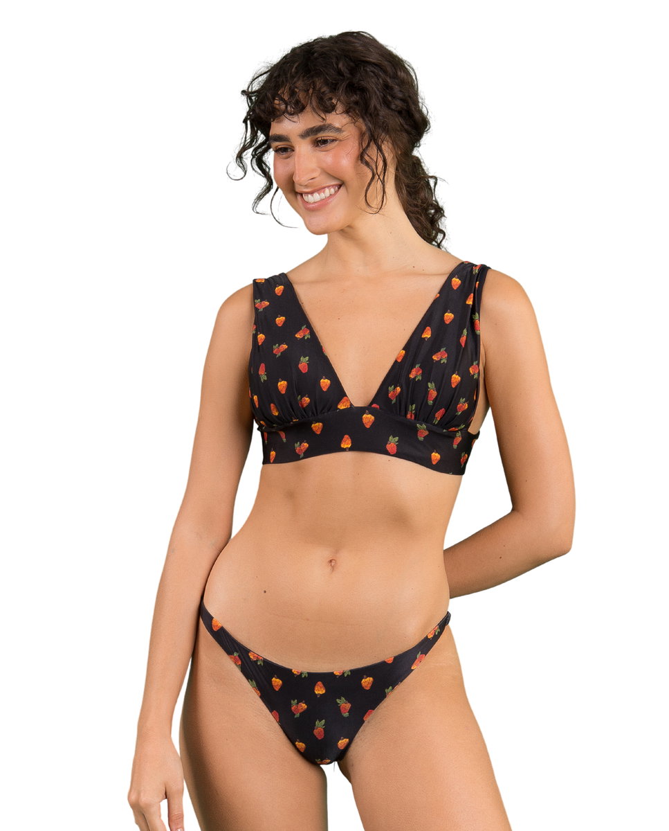 Braga de bikini brasileña estampada - Río de Sol - Negro Negro-4