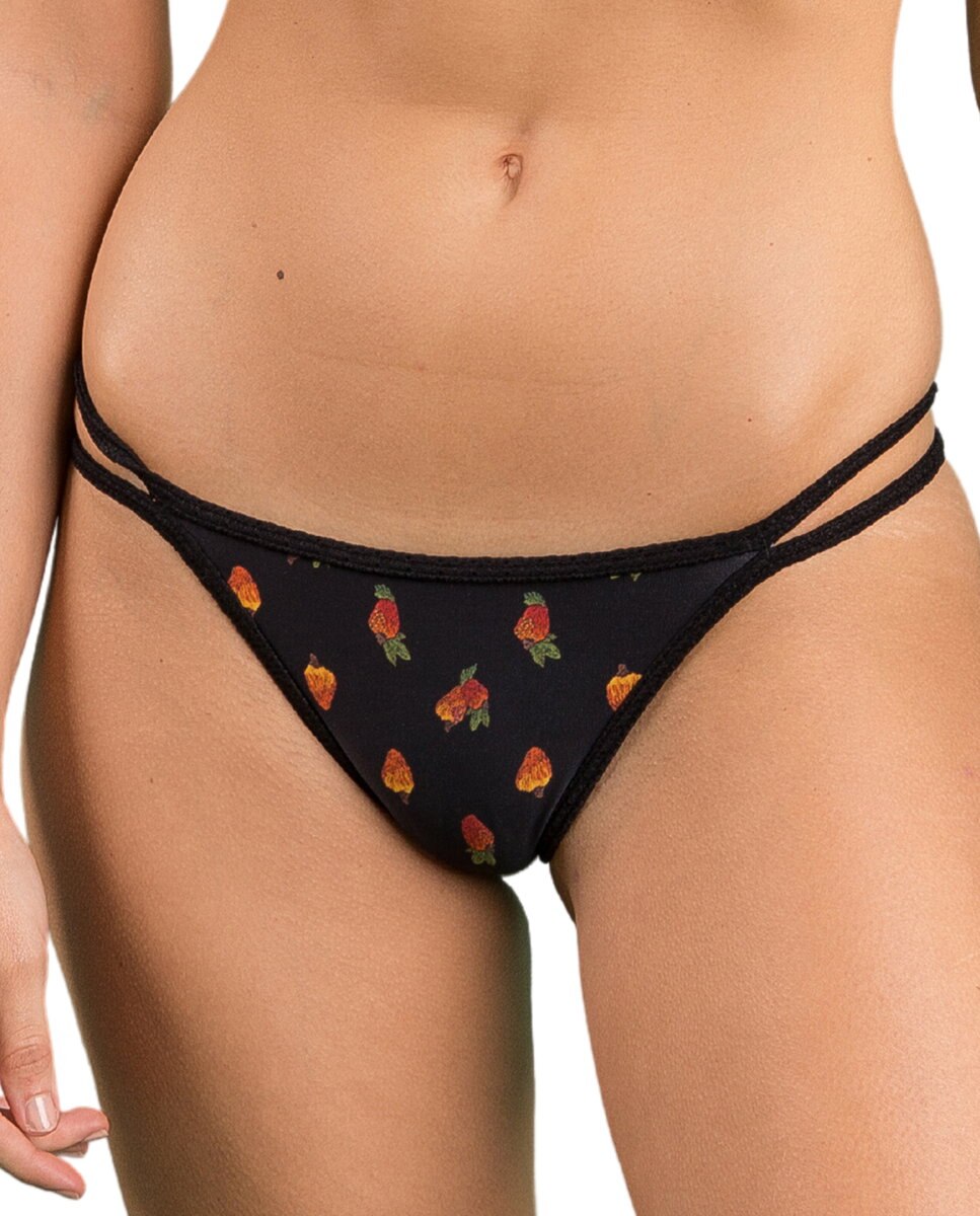 Braga de bikini brasileña estampada - Río de Sol - Negro Negro-1
