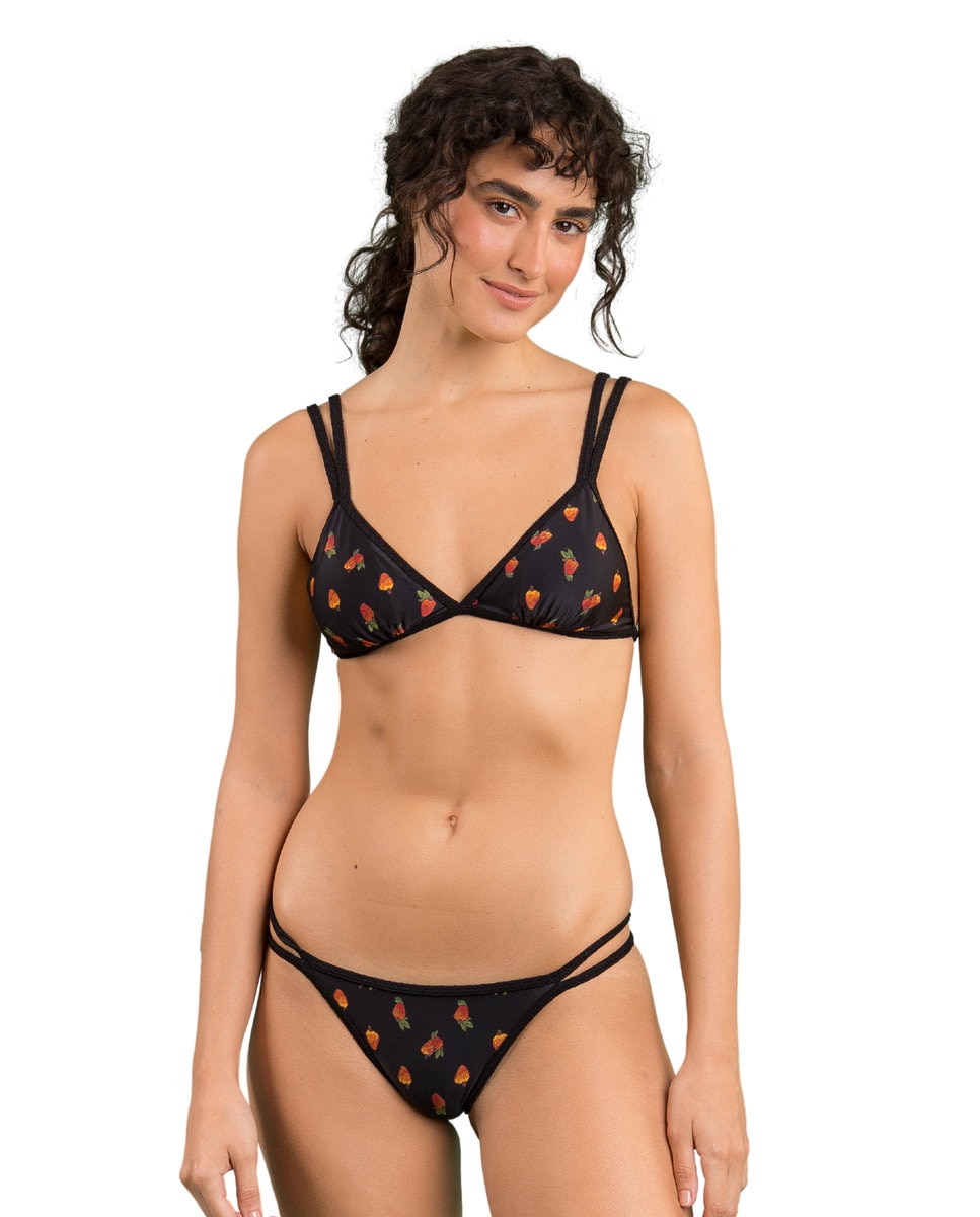 Braga de bikini brasileña estampada - Río de Sol - Negro Negro-2