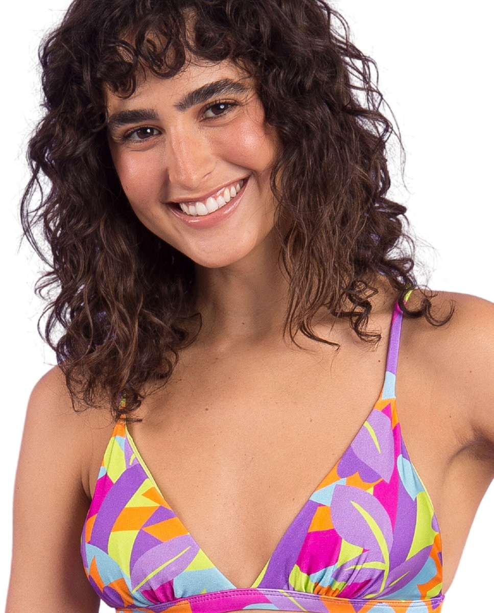 Top de bikini triángulo estampado con relleno - Río de Sol - Azul fumé Azul fumé-1
