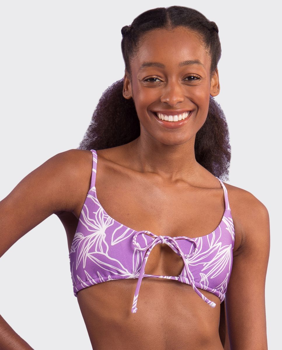 Top de bikini deportivo estampado con relleno - Río de Sol - Morado Morado-1