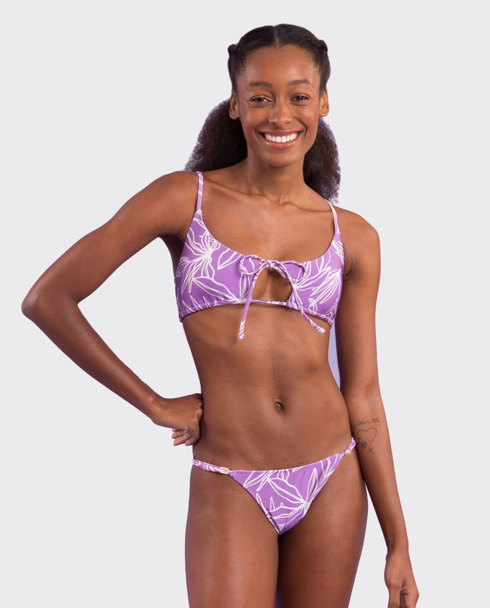 Top de bikini deportivo estampado con relleno - Río de Sol - Morado Morado-2