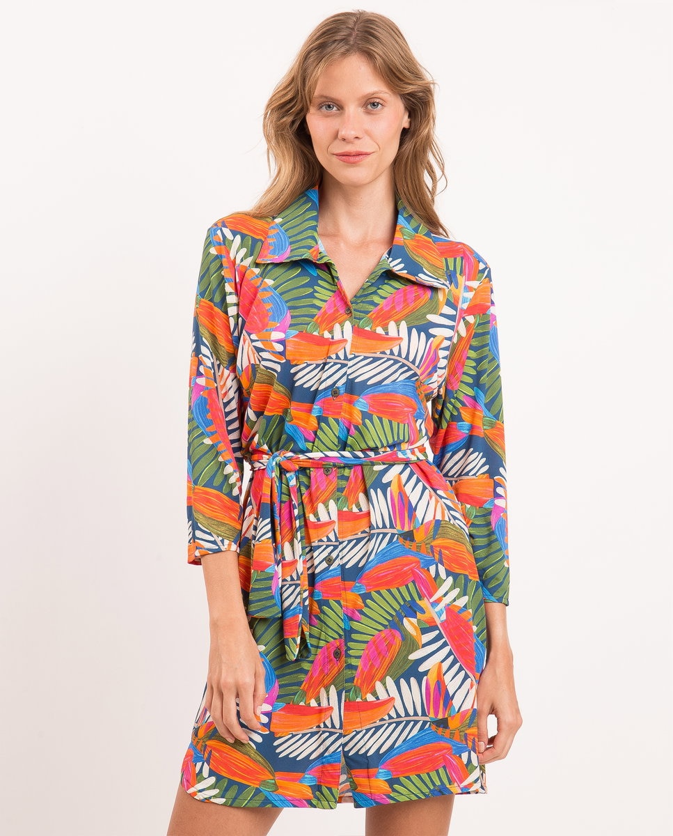 Caftan de playa de mujer - Río de Sol - Azul fumé Azul fumé-1