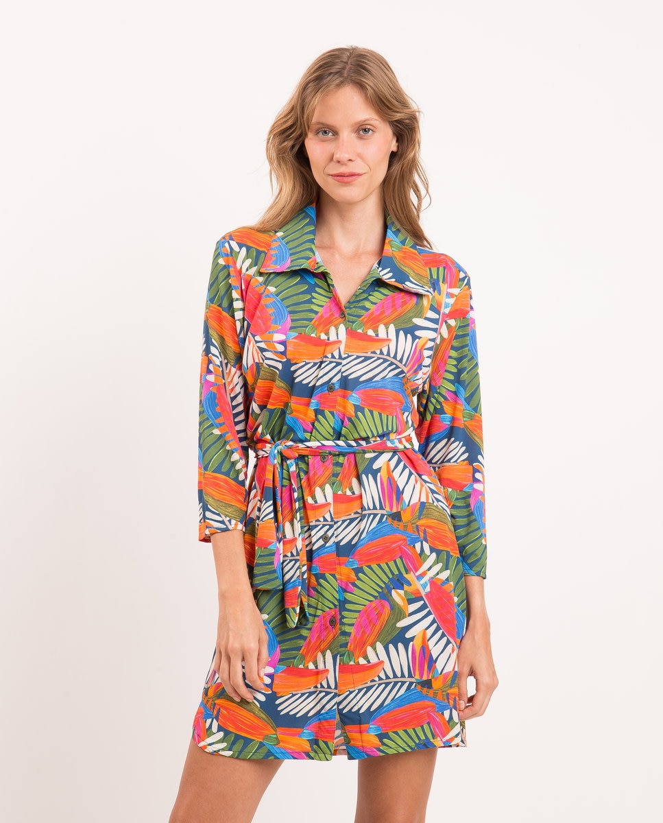 Caftan de playa de mujer - Río de Sol - Azul fumé Azul fumé-2