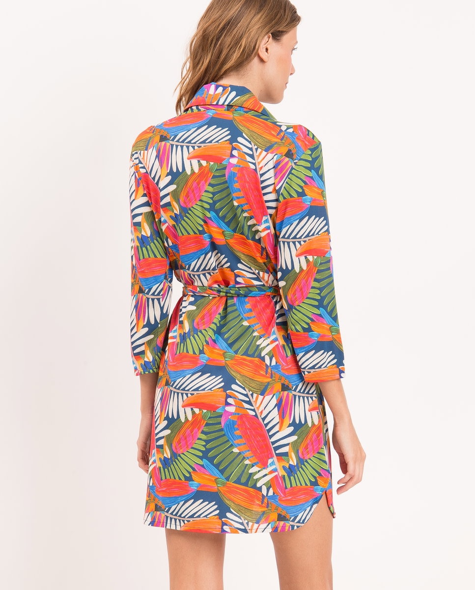 Caftan de playa de mujer - Río de Sol - Azul fumé Azul fumé-3