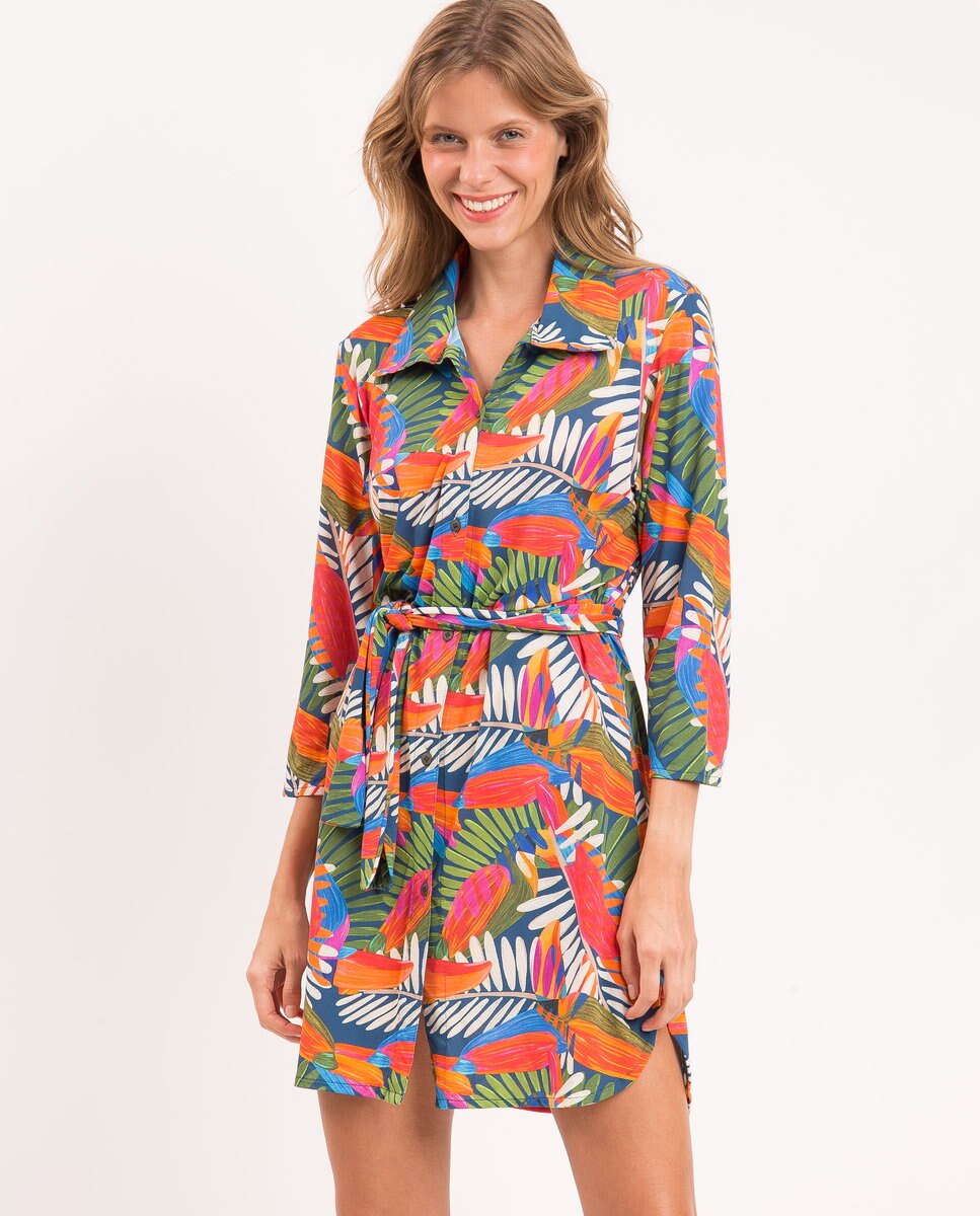 Caftan de playa de mujer - Río de Sol - Azul fumé Azul fumé-4