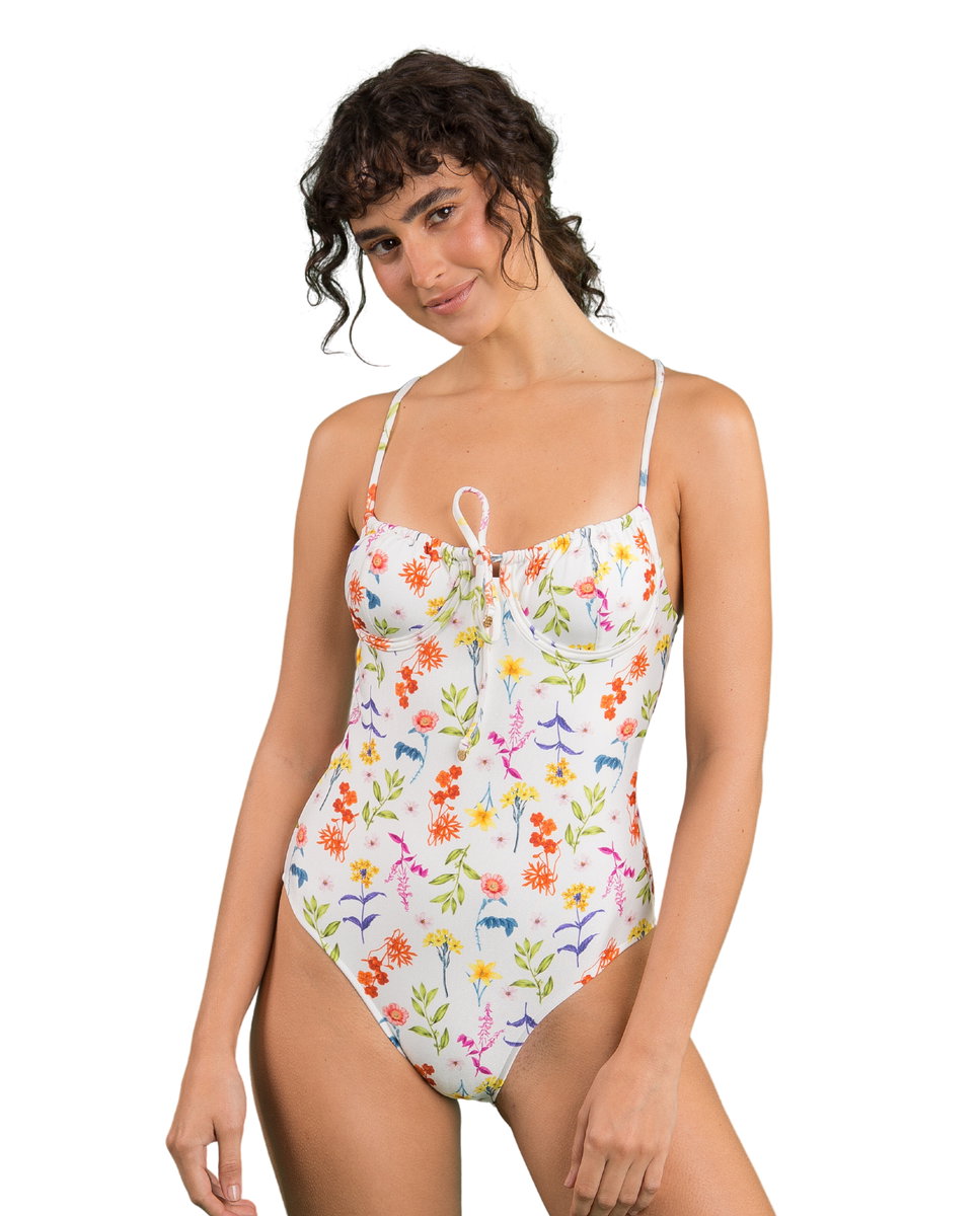 Bañador de mujer brasileño estampado con relleno - Río de Sol - Blanco roto Blanco roto-1