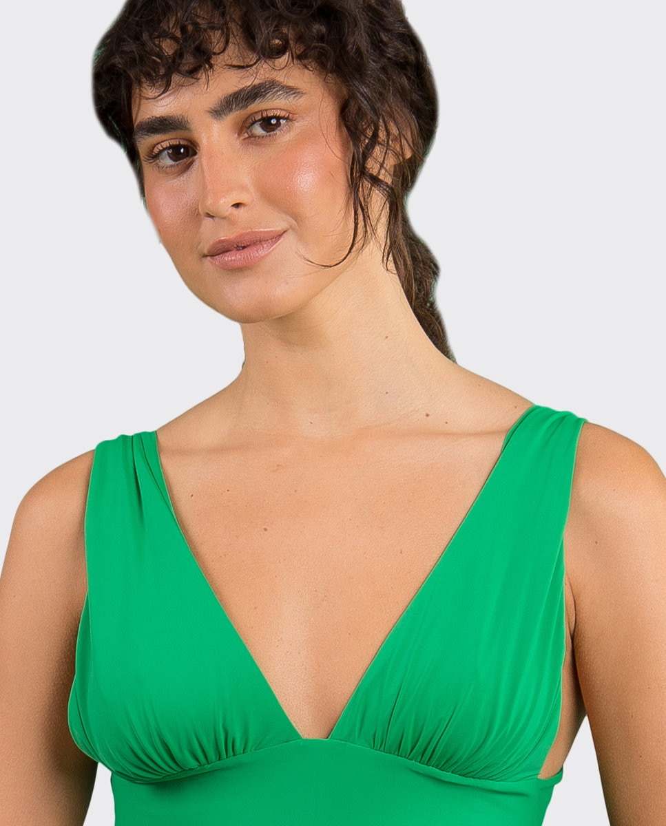 Top de bikini cuello halter liso con relleno - Río de Sol - Verde claro Verde claro-1