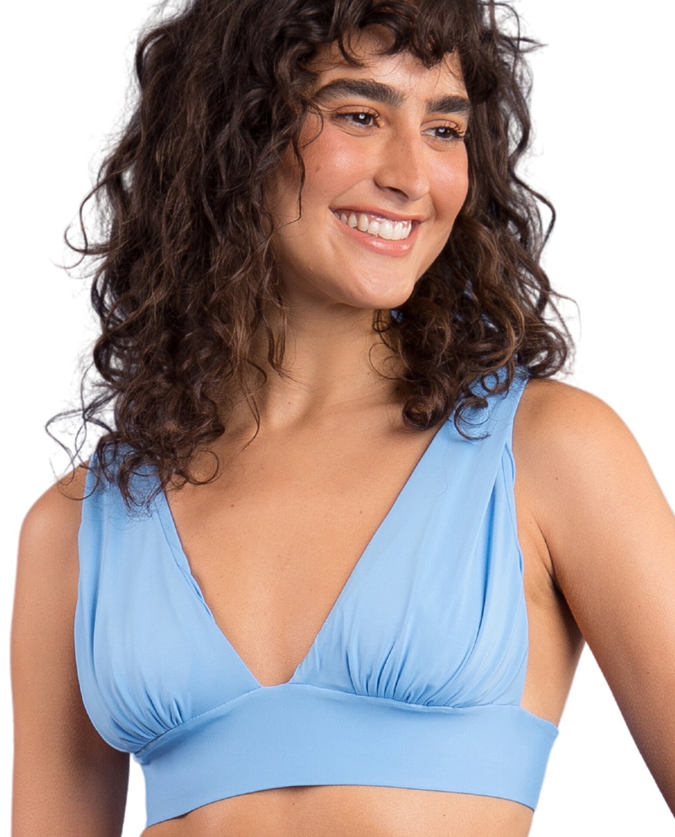 Top de bikini cuello halter liso con relleno - Río de Sol - Azul Océano Azul Océano-1