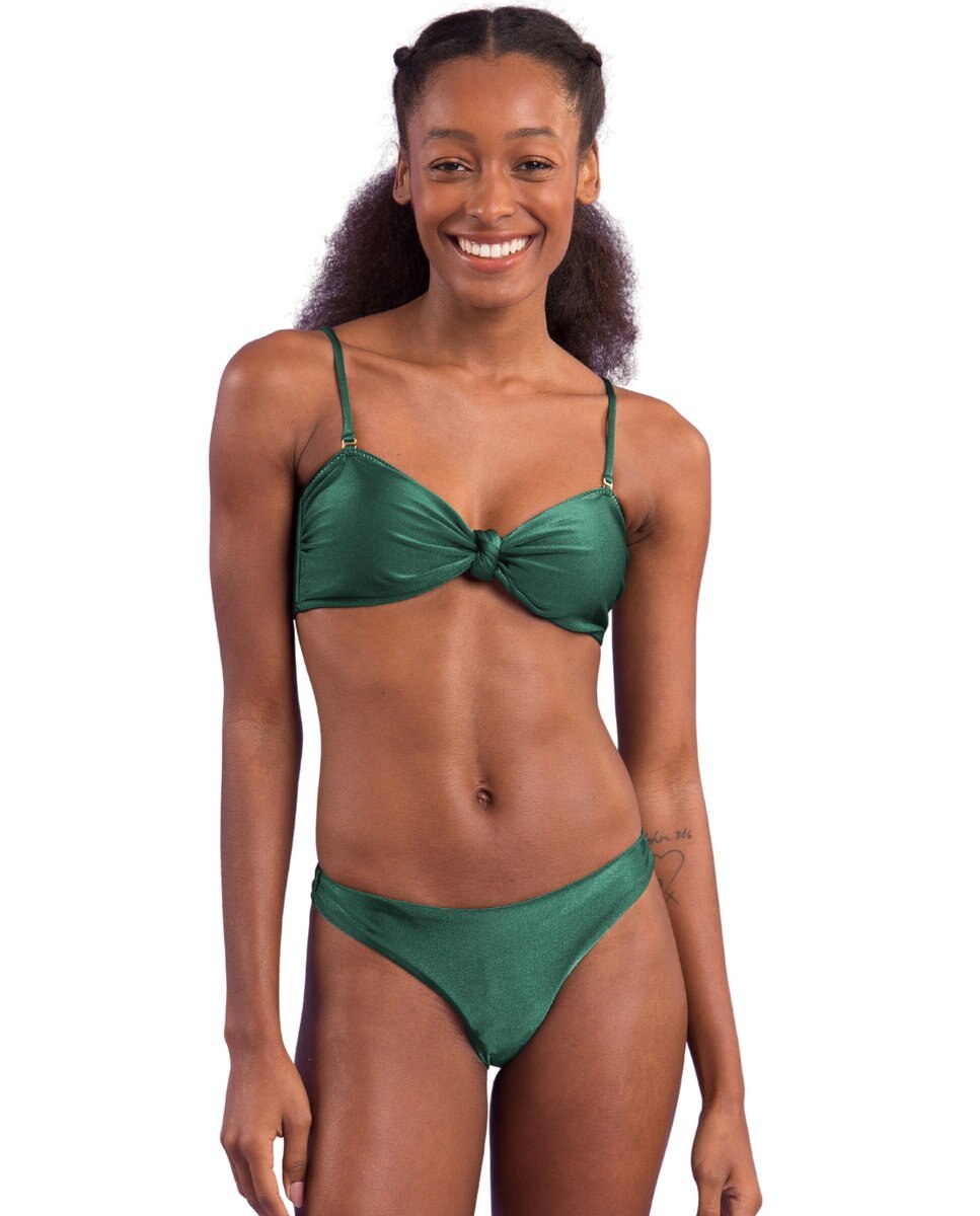 Top de bikini bandeau liso con relleno - Río de Sol - Verde cadete Verde cadete-2