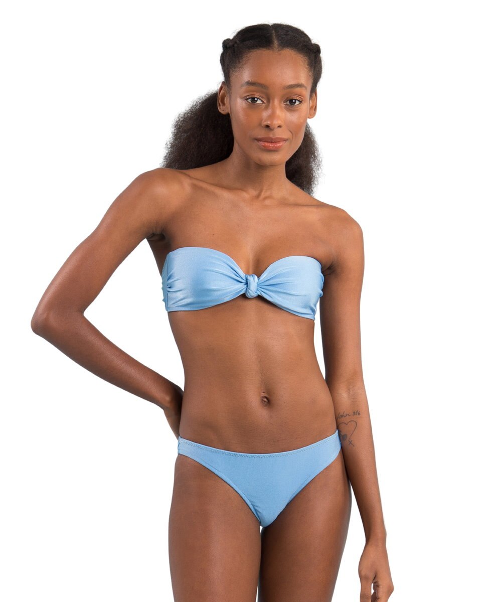 Top de bikini bandeau liso con relleno - Río de Sol - Azul Océano Azul Océano-2