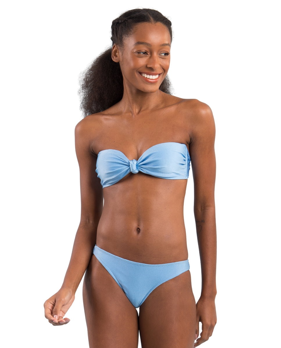 Top de bikini bandeau liso con relleno - Río de Sol - Azul Océano Azul Océano-4