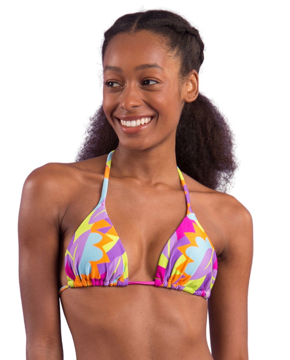 Top de bikini triángulo estampado con relleno - Río de Sol - Multicolor Multicolor-1