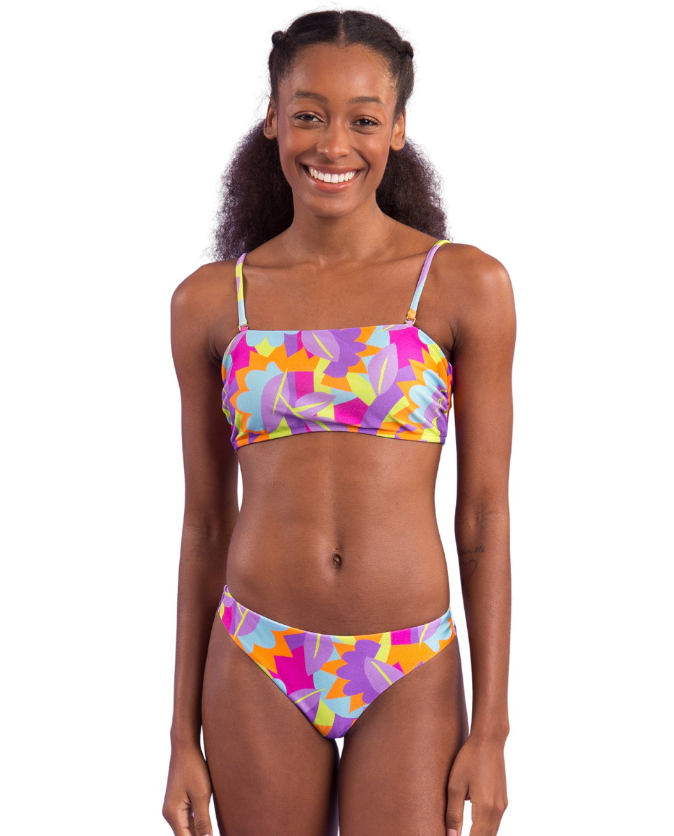 Top de bikini bandeau estampado con relleno - Río de Sol - Azul fumé Azul fumé-2
