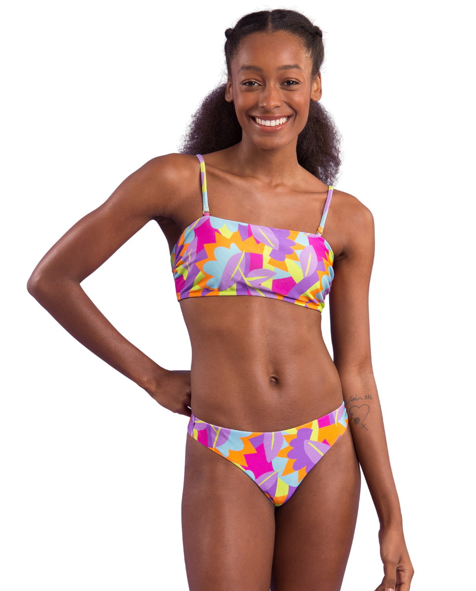 Top de bikini bandeau estampado con relleno - Río de Sol - Azul fumé Azul fumé-4