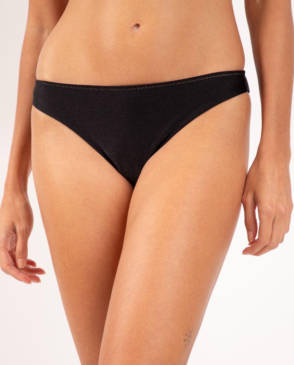 Braga de bikini brasileña lisa - Río de Sol - Negro brillante Negro brillante-1