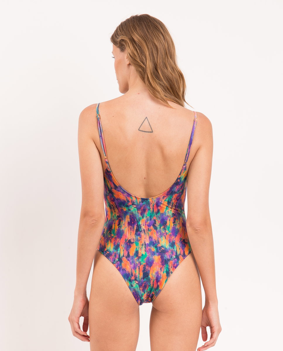 Bañador de mujer brasileño estampado con relleno - Río de Sol - Azul fumé Azul fumé-3