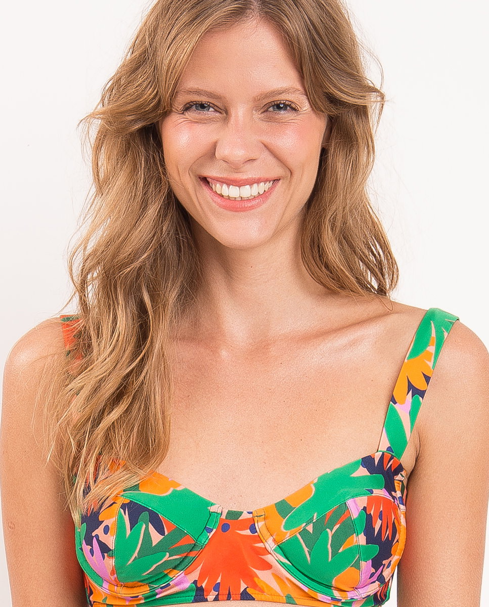 Top de bikini balconette estampado con relleno - Río de Sol - Verde claro Verde claro-1