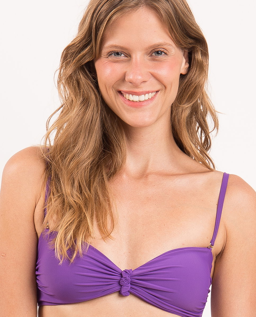 Top de bikini bandeau liso con relleno - Río de Sol - Morado pastel Morado pastel-1