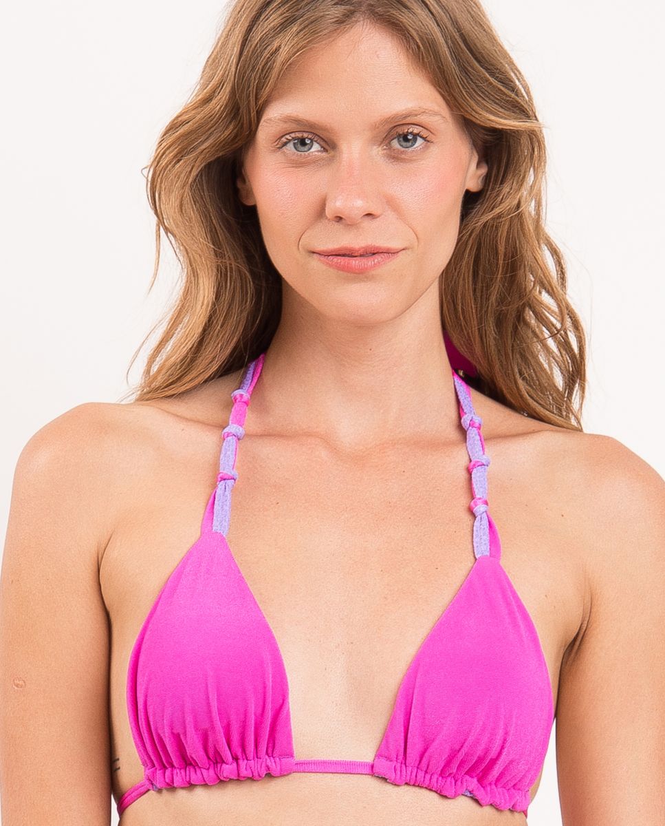 Top de bikini triángulo liso con relleno - Río de Sol - Rosa Rosa-1