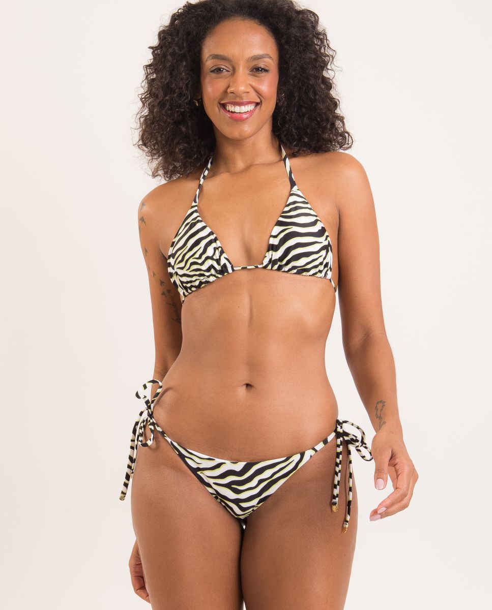 Braga de bikini con lazos estampada - Río de Sol - Blanco / Negro Blanco / Negro-2