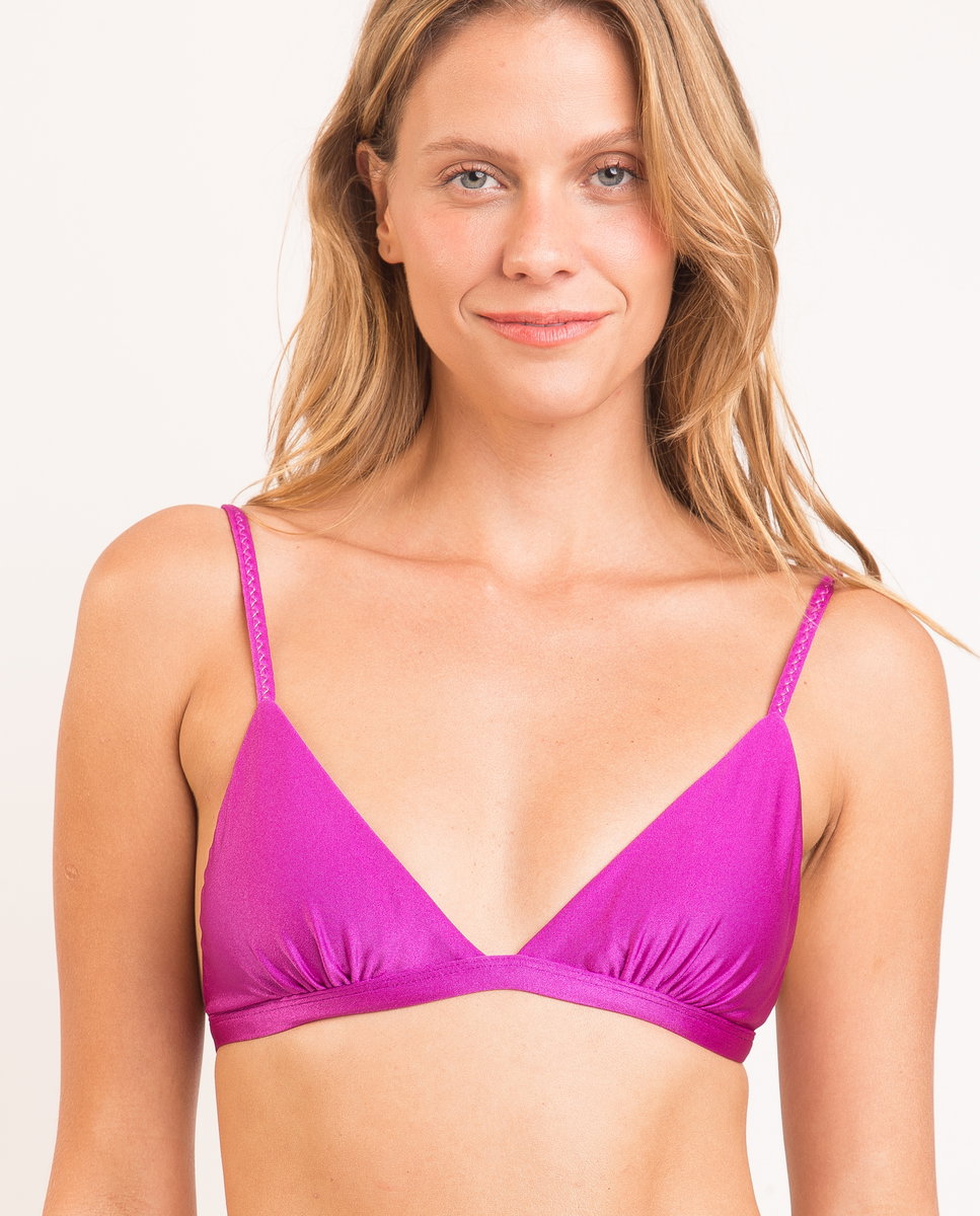 Top de bikini triángulo liso con relleno - Río de Sol - Magenta Magenta-1