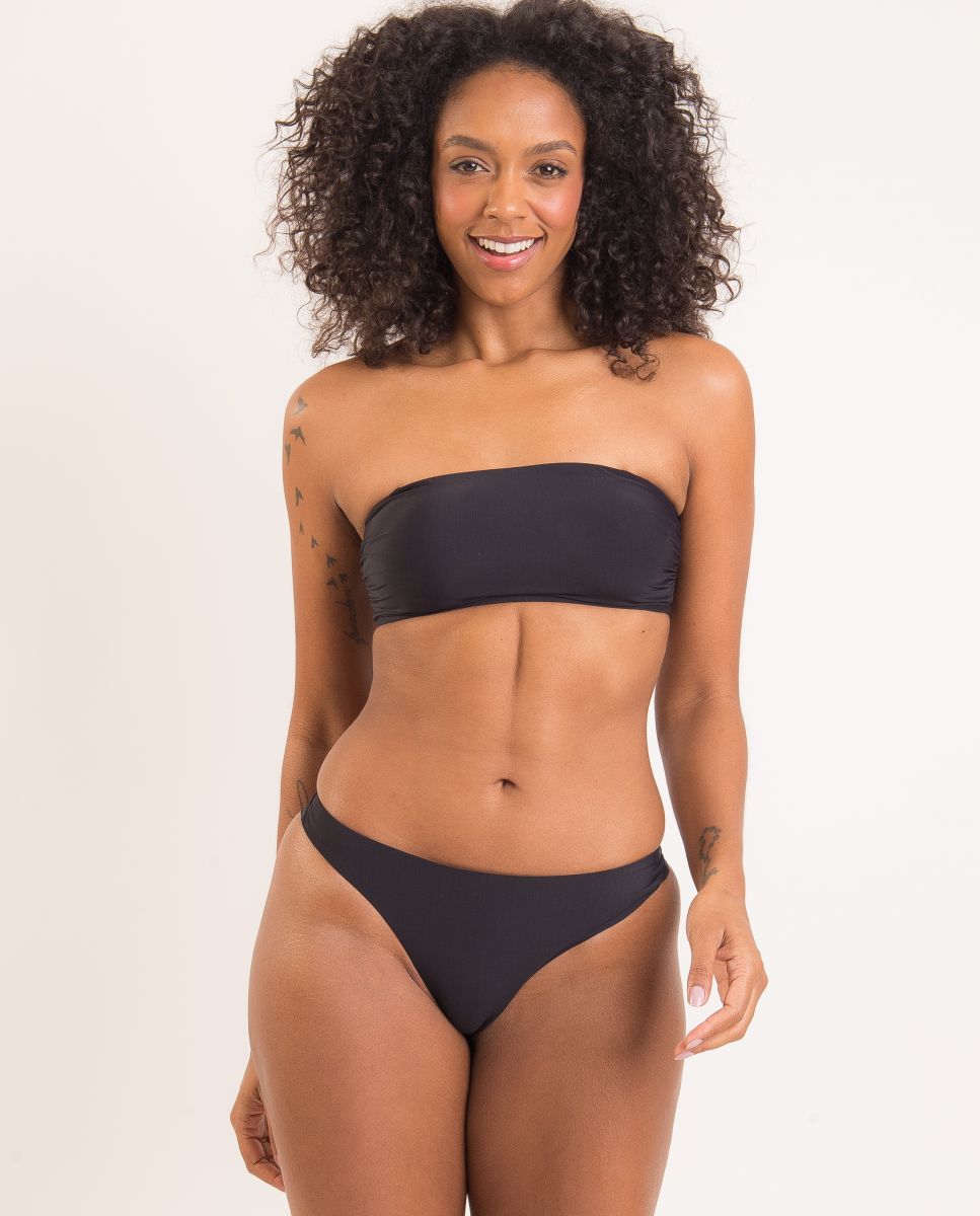 Top de bikini bandeau liso con relleno - Río de Sol - Negro Negro-2