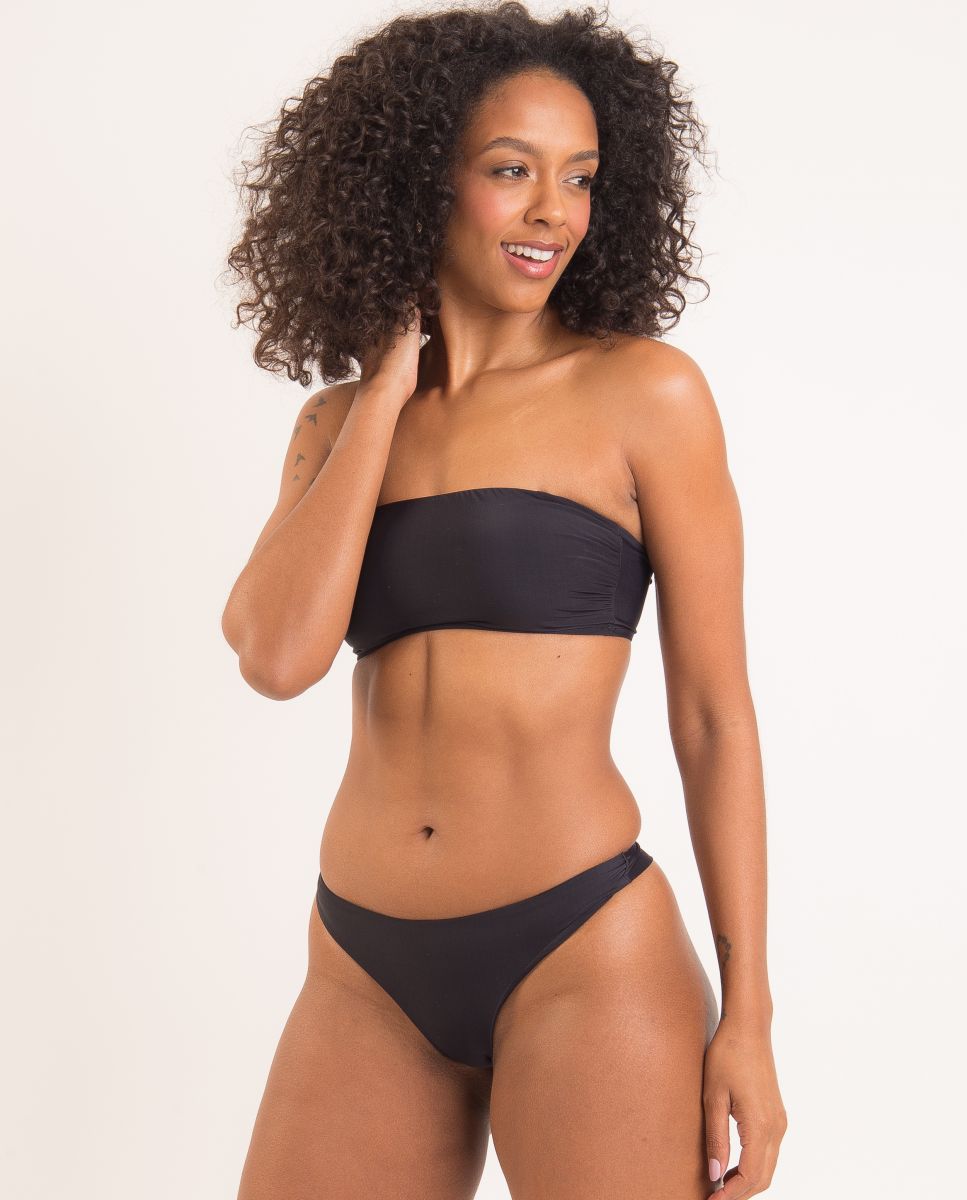 Top de bikini bandeau liso con relleno - Río de Sol - Negro Negro-4