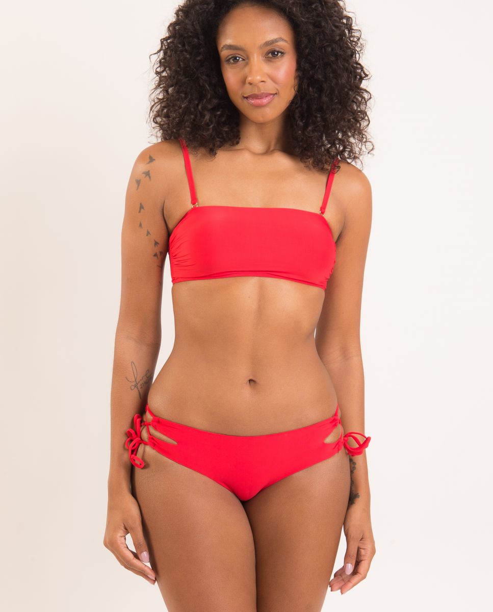 Braga de bikini con lazo lisa - Río de Sol - Rojo Rojo-2