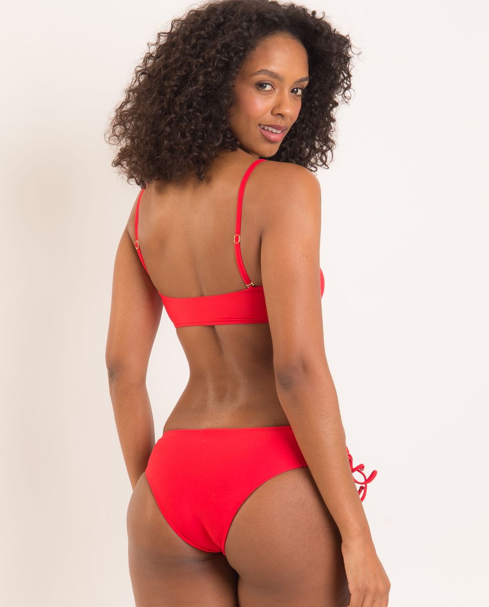 Braga de bikini con lazo lisa - Río de Sol - Rojo Rojo-3
